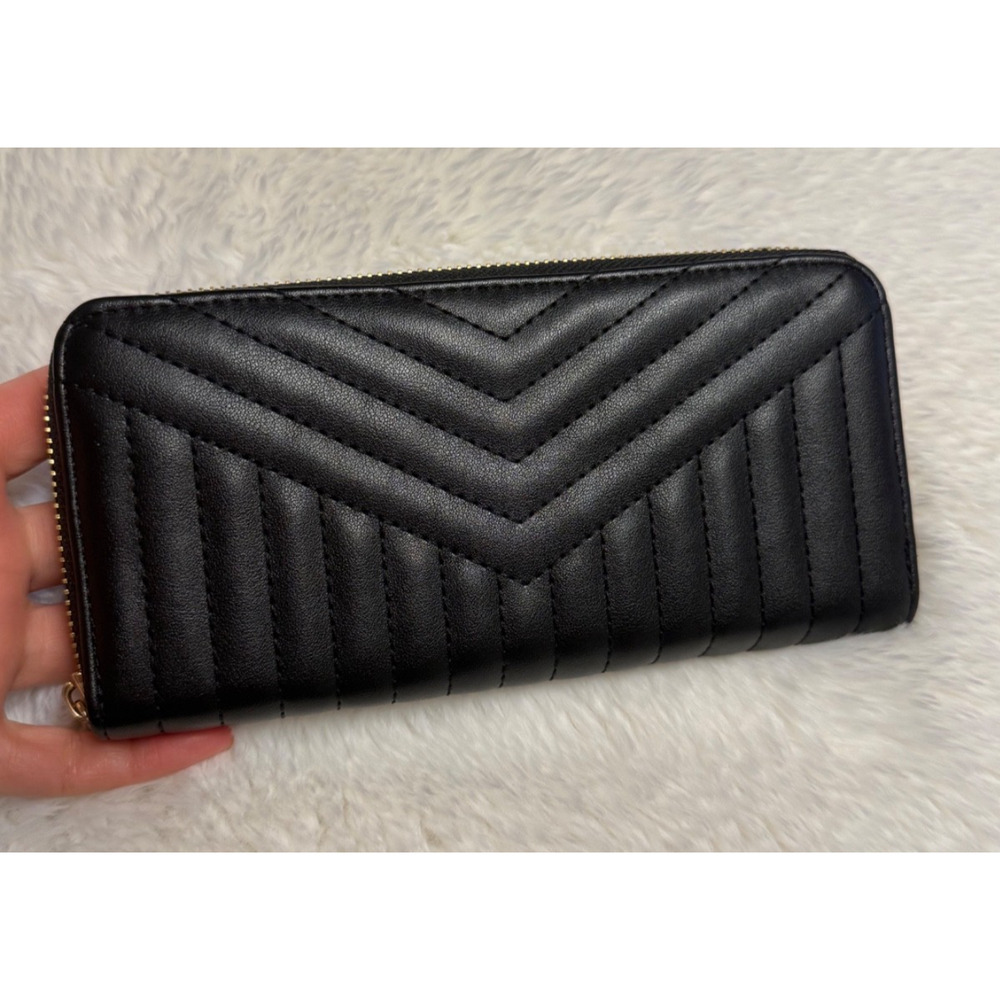 Target A New Day Faux Black Leather Quilted Chevron Full Zip Wallet